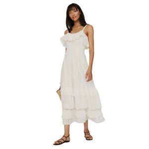 Slate & Willow Ruffle Dress in White Medium Womens Eyelet midi